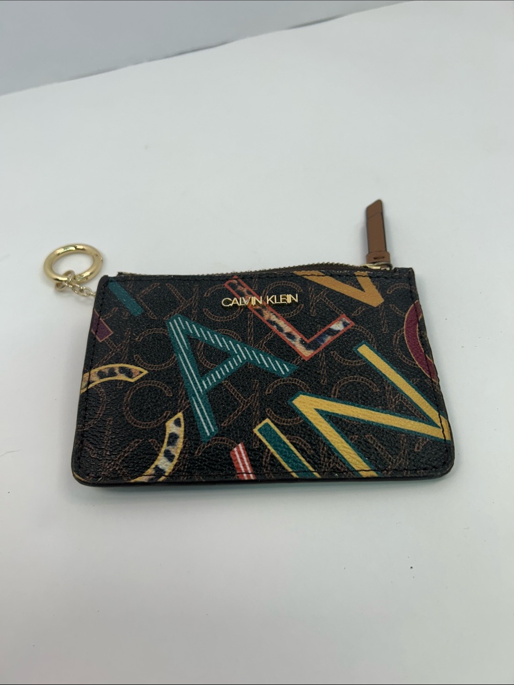 Calvin Klein Black Multicolor Logo Zip Card Pouch